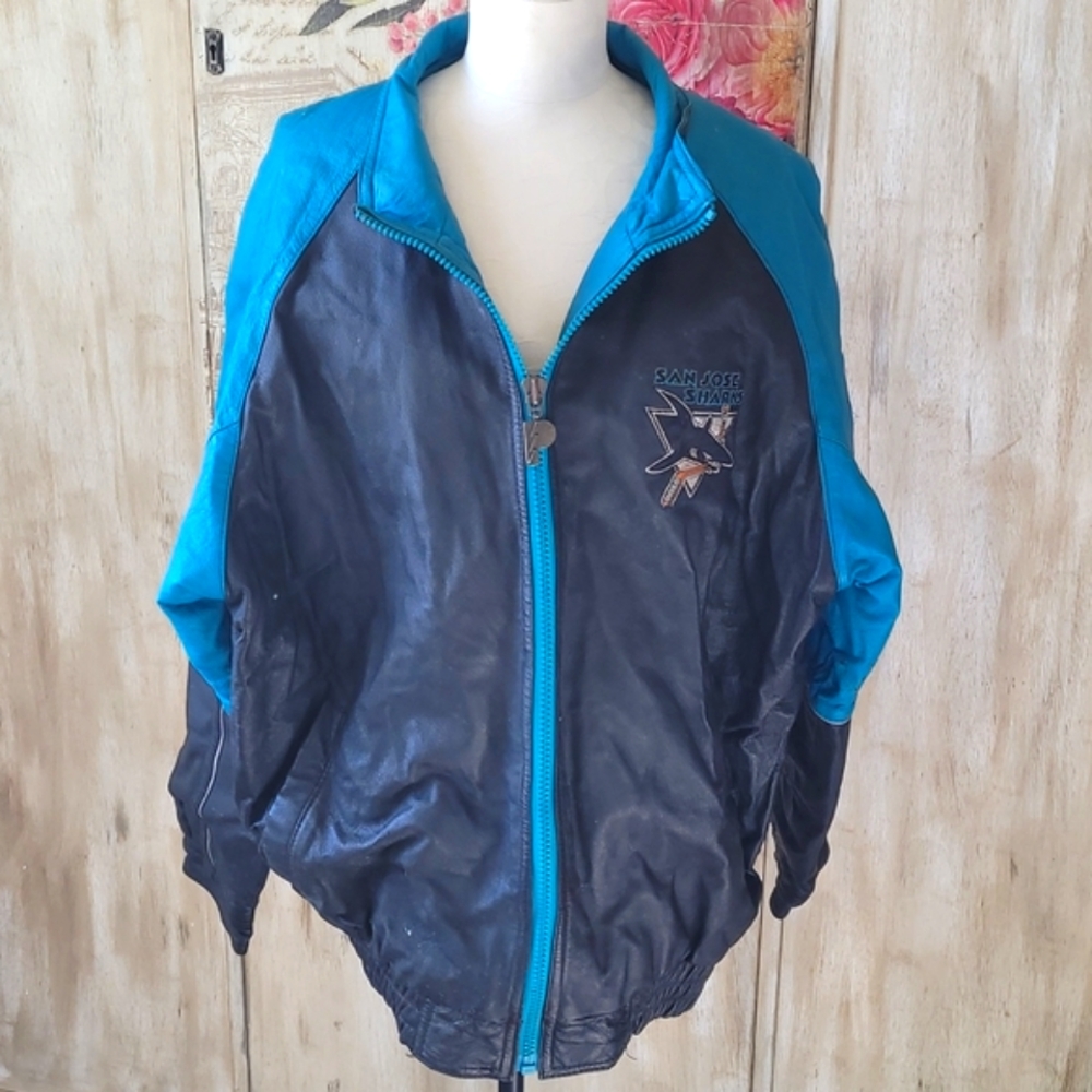 Vintage 90s San Jose Sharks NHL Pro Player Leather Jacket
